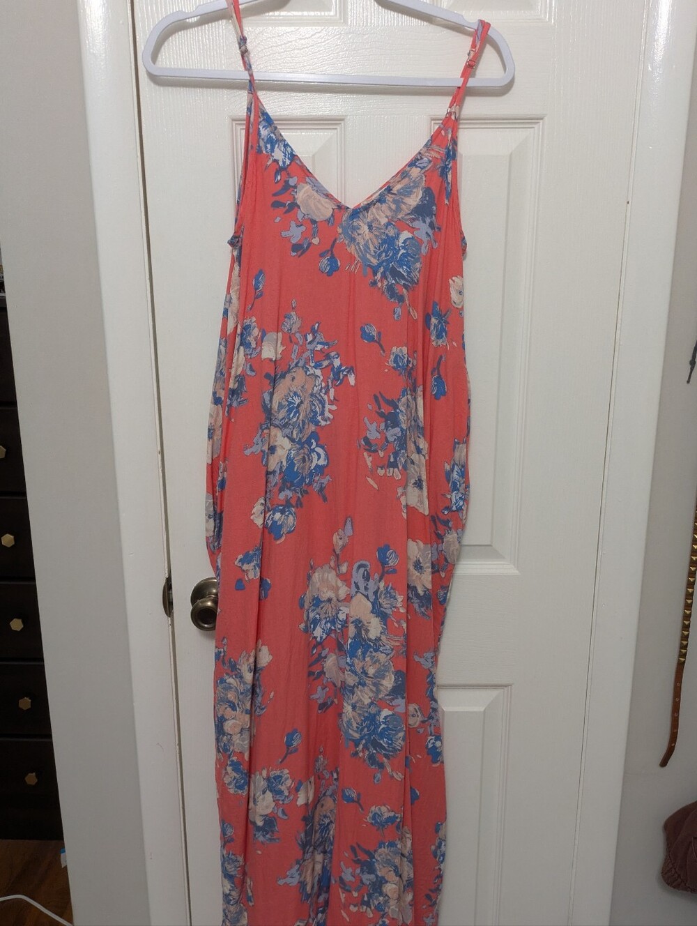 Lovestitch Floral Coral Pink Maxi Slip Cocoon Dress Small Medium Pockets
